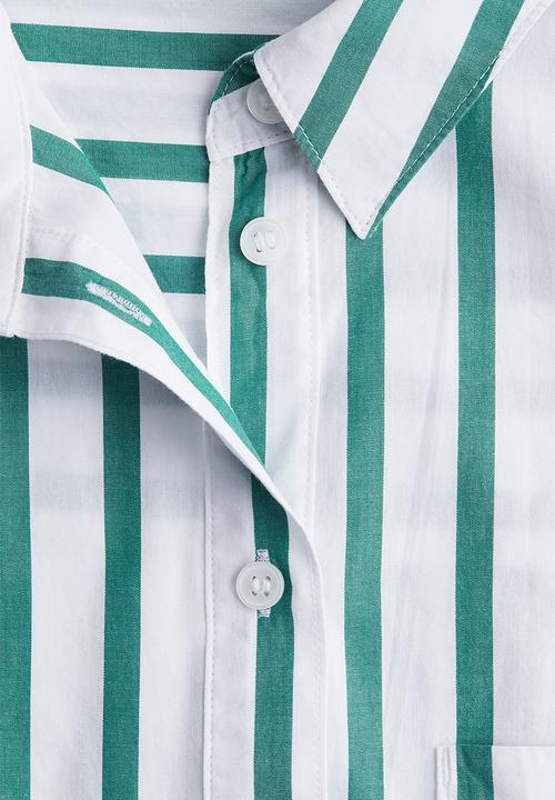 H&M - Short poplin shirt - white & green striped