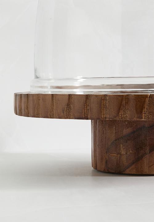 Sixth Floor - Wood cake stand with glass dome - Natural