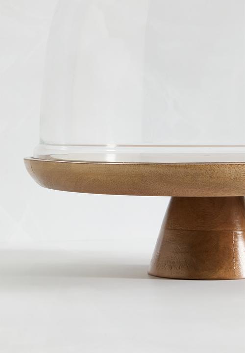 Sixth Floor - Bev wooden cake stand with glass dome - Natural