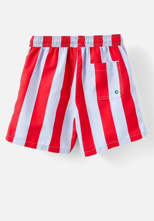 Cotton On - Bailey Board Short - Varsity Red/Dawn Blue Vertical Stripe