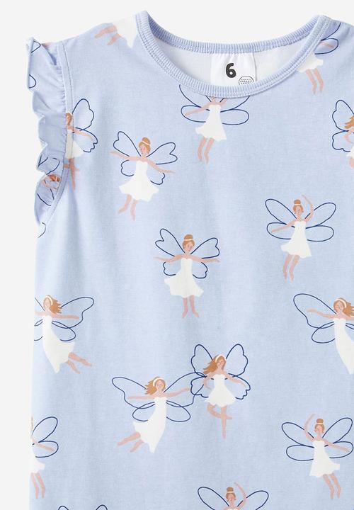 Cotton On - Stacey short sleeve flutter pyjama set - dawn blue/fairies