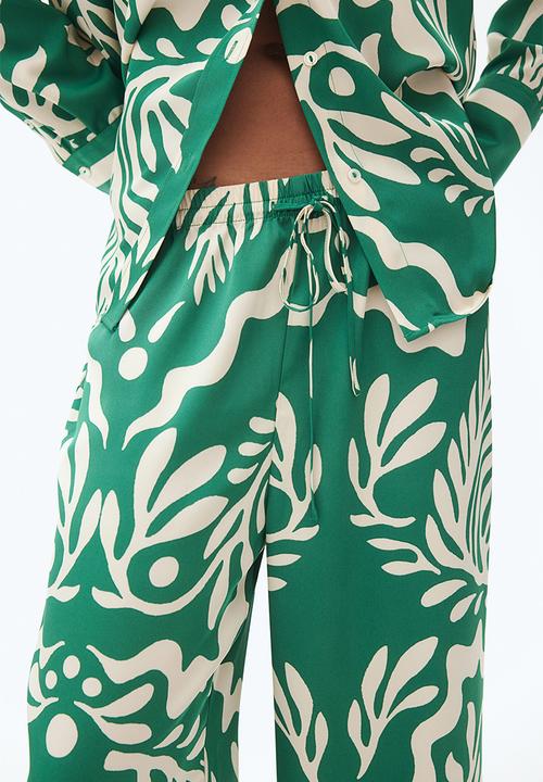 H&M - Drawstring twill trousers - green patterned