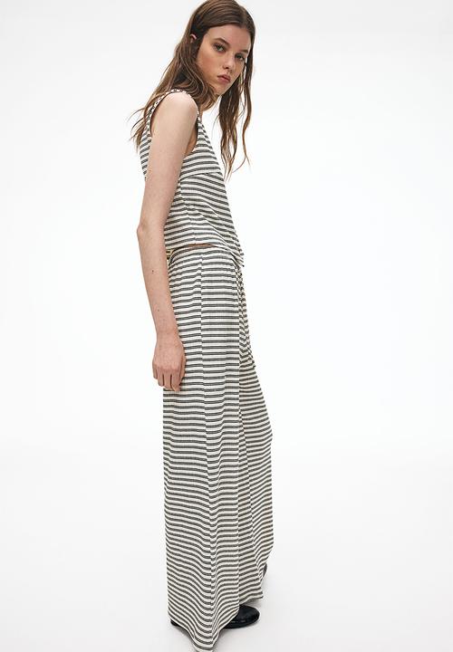 H&M - Wide drawstring trousers - cream striped