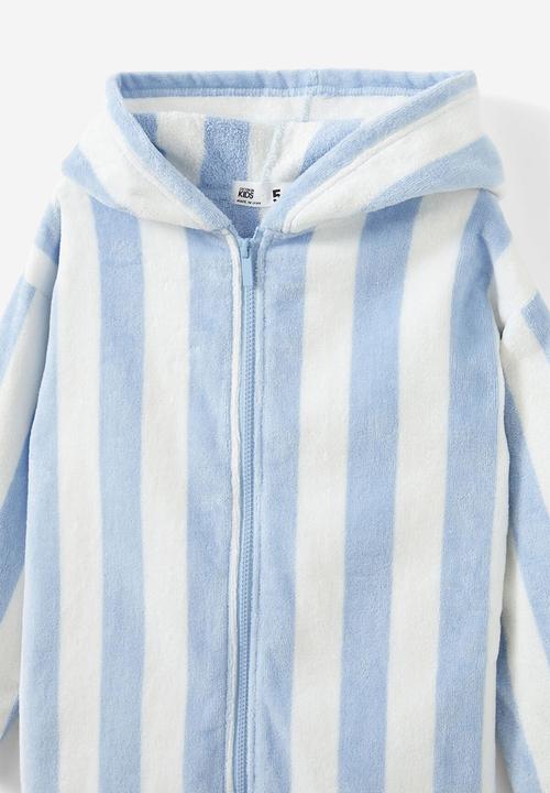 Cotton On - Kids Zip Thru Hooded Towel - Dawn Blue/Bold Stripe