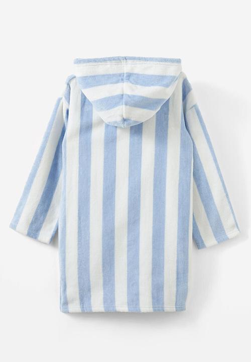 Cotton On - Kids Zip Thru Hooded Towel - Dawn Blue/Bold Stripe