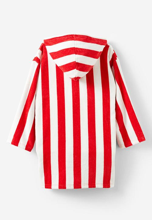 Cotton On - Kids Zip Thru Hooded Towel - Varsity Red/Bold Stripe