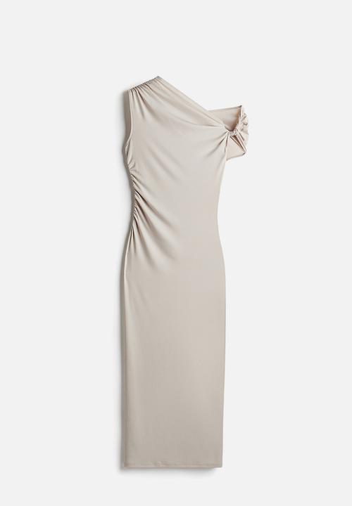 H&M - Twist-detail one-shoulder dress - light greige 