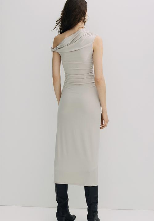 H&M - Twist-detail one-shoulder dress - light greige 