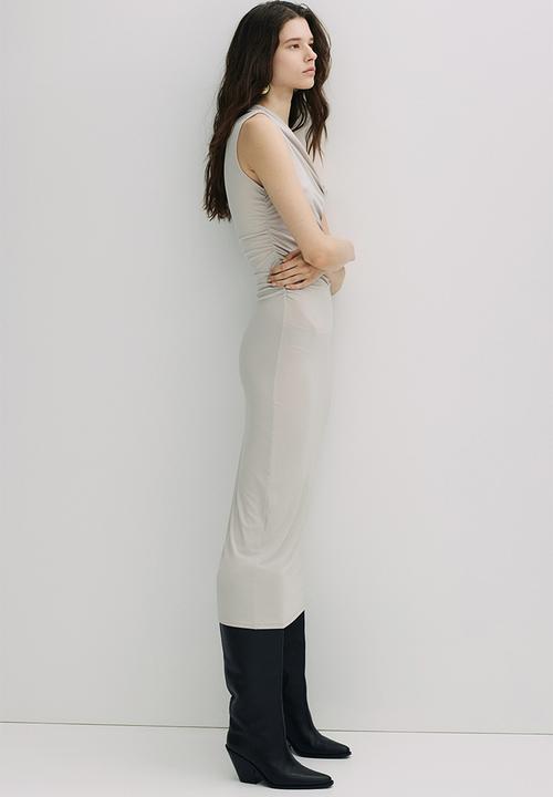 H&M - Twist-detail one-shoulder dress - light greige 
