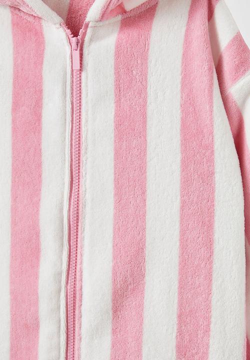 Cotton On - Kids Zip Thru Hooded Towel - Marshmallow/Bold Stripe