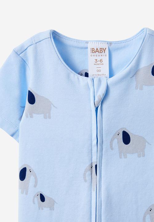 Cotton On - The short sleeve zip romper - dawn blue/ellie elephant