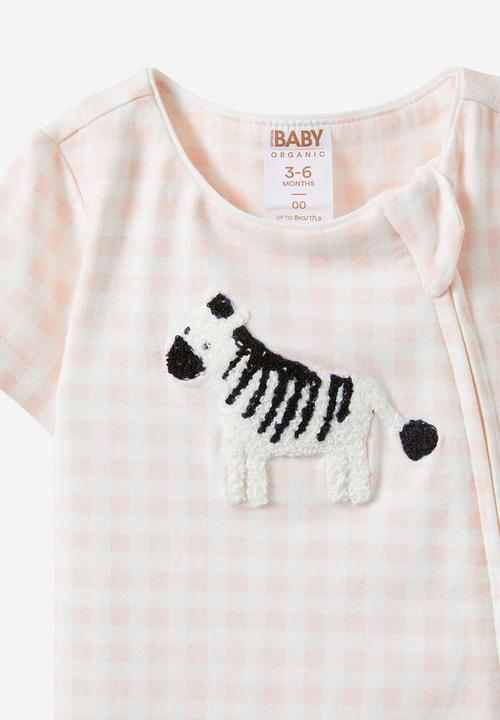 Cotton On - The short sleeve zip romper - pink pearl/zebra gingham