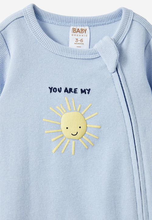 Cotton On - The short sleeve zip romper - dawn blue/sunshine