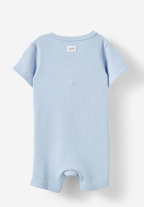 Cotton On - The short sleeve zip romper - dawn blue/sunshine