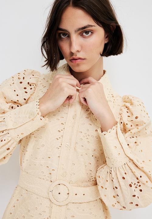 Broderie anglaise shirt dress - light beige - 1268124002