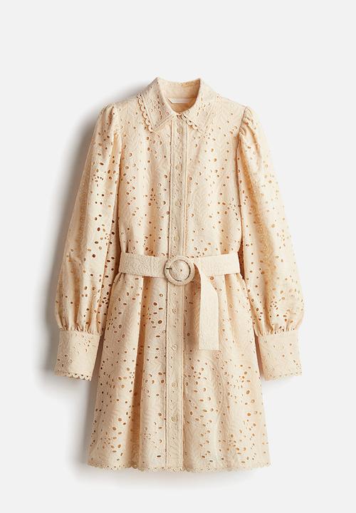 H&M - Broderie anglaise shirt dress - light beige