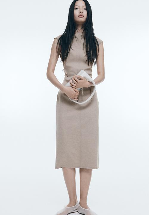 H&M - Belted cap-sleeved dress - beige