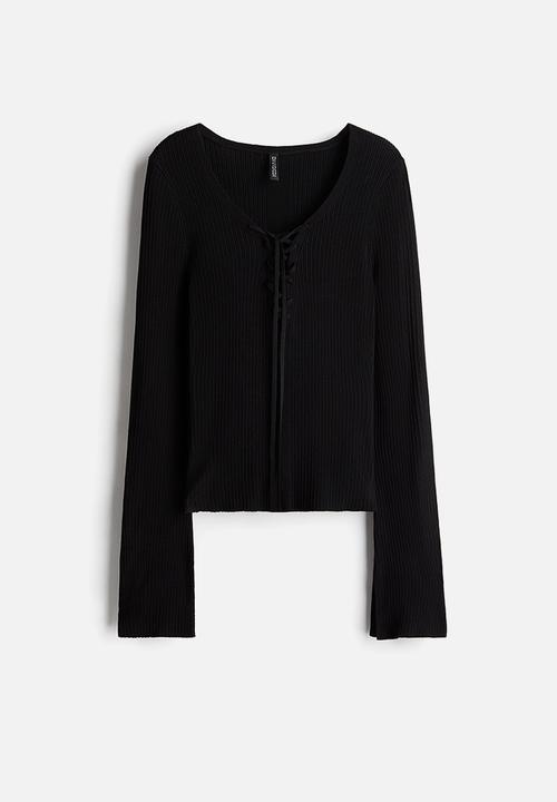 H&M - Lacing-detail rib-knit top - black