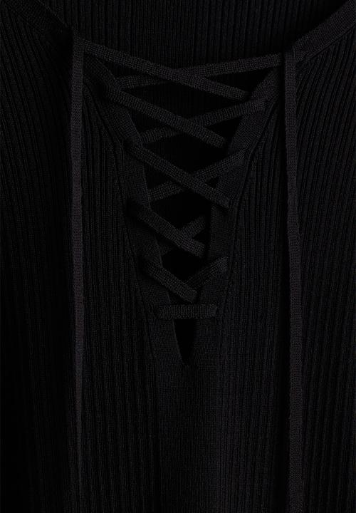 H&M - Lacing-detail rib-knit top - black