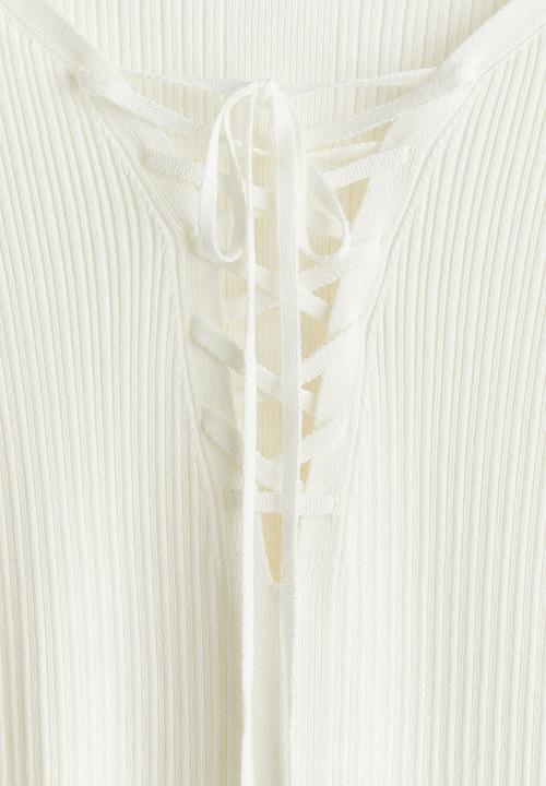 H&M - Lacing-detail rib-knit top - cream