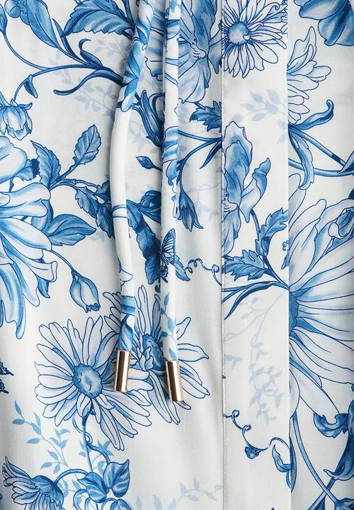 H&M - Long puff-sleeved dress - white & blue floral 