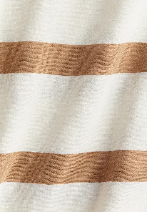 H&M - Boat-neck cotton top - white & beige striped
