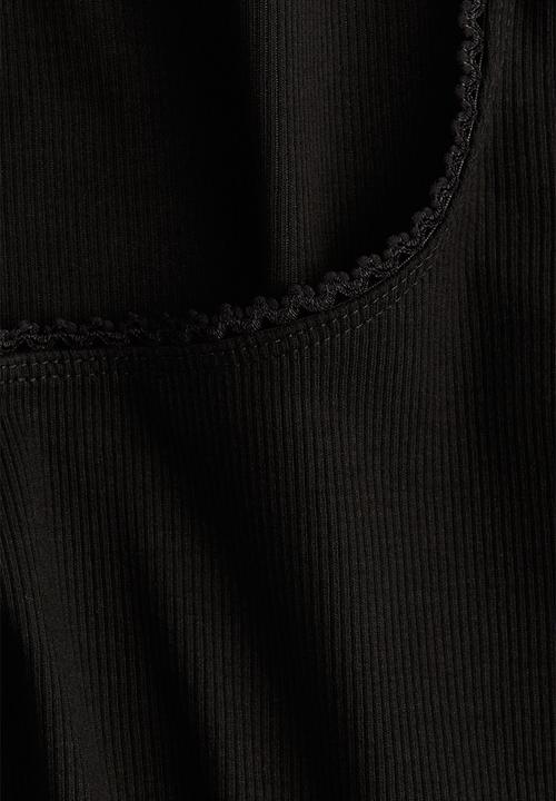 H&M - Picot-trimmed cotton top - black