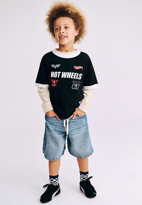 Cotton On - Licensed Drop Shoulder Short Sleeve Tee - Lcn Mat Black/Hot Wheels Track