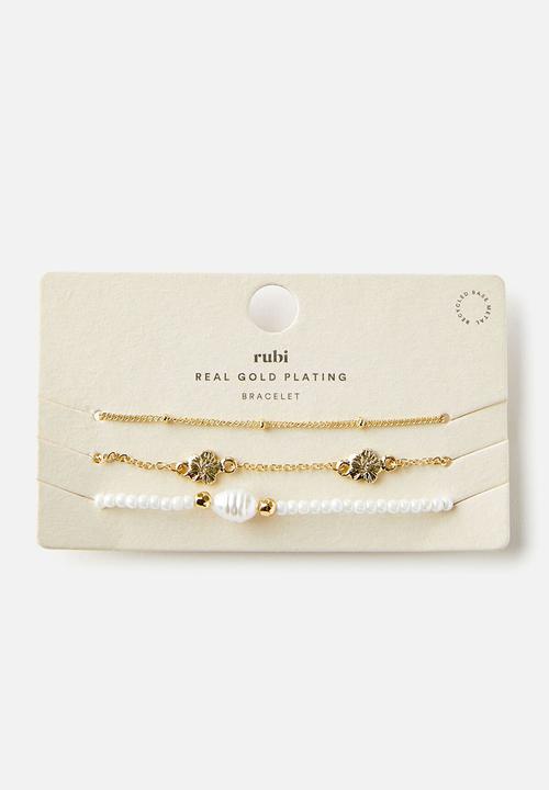 Rubi - Multipack bracelet- gold plated hibiscus pearl