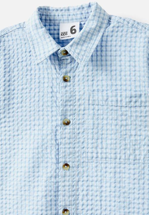 Cotton On - Carter Skate Shirt - Dawn Blue/Varsity Red Check