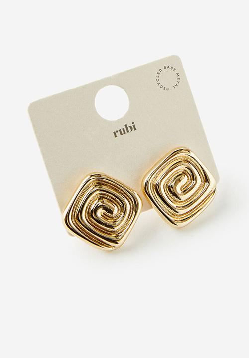 Rubi - Mid charm earring- up gold square swirl