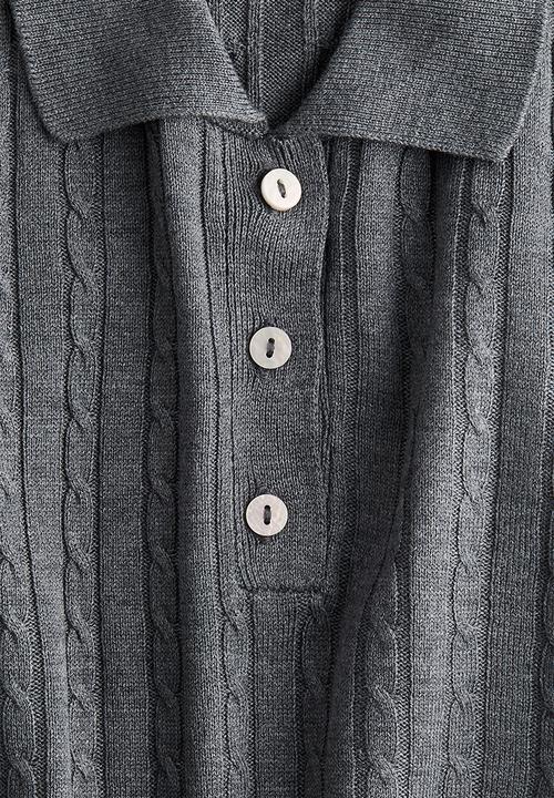 H&M - Cable-knit polo shirt - dark grey marl