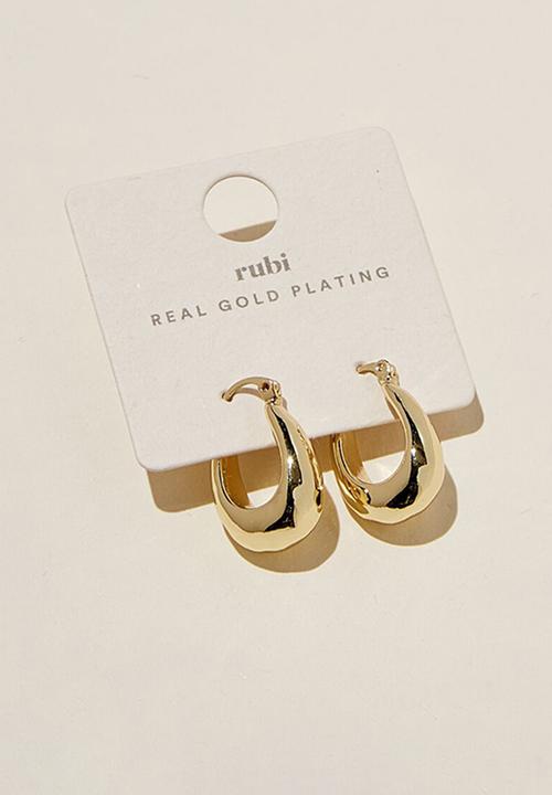 Rubi - Mid hoop earring- gold plated molten hoop