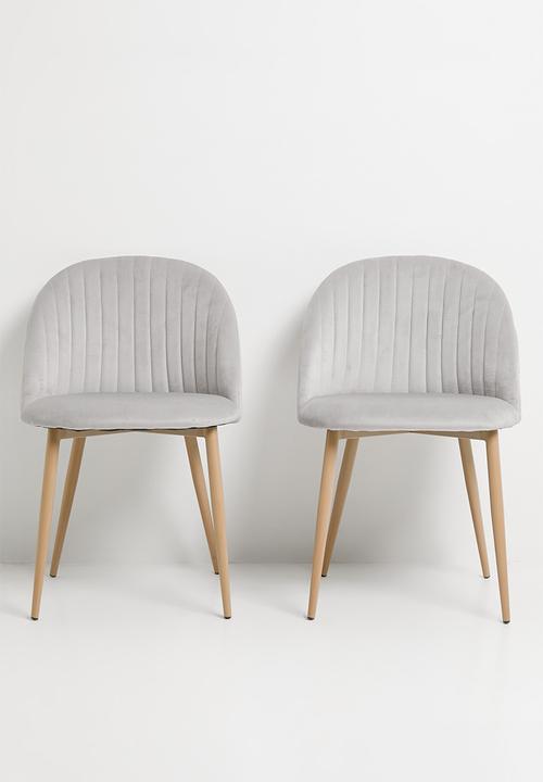 Sixth Floor - Pluto Velvet Dining Chair Set Of 2 - Grey With Natural Legs