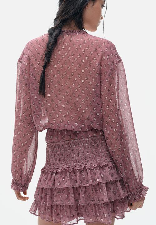H&M - Tie-detail blouse - dusty pink patterned