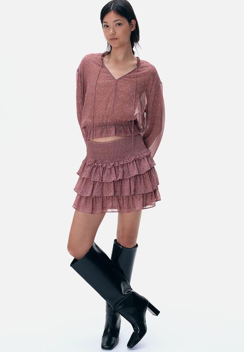 H&M - Tie-detail blouse - dusty pink patterned