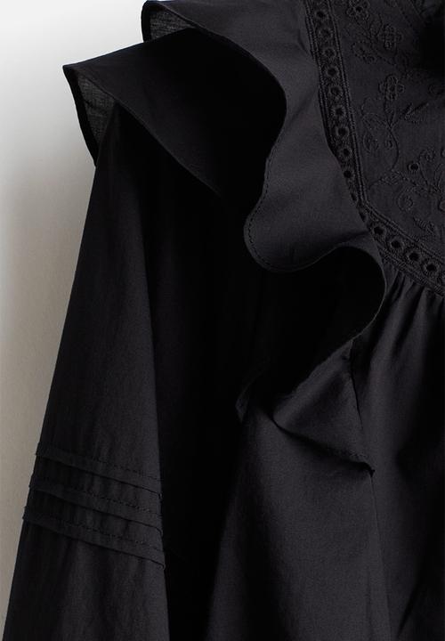 H&M - Flounced broderie anglaise blouse - black