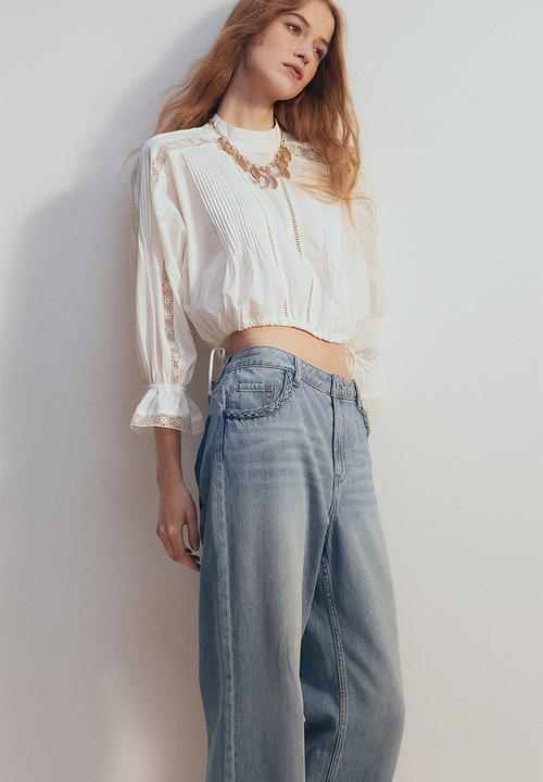 H&M - Lace-inset cotton blouse - cream