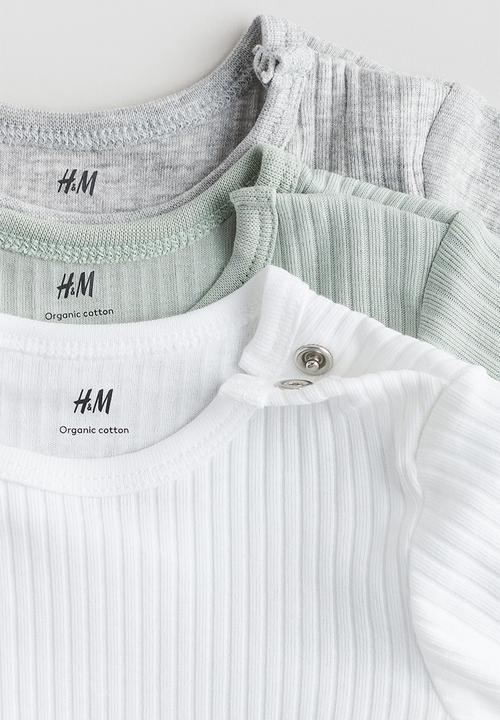 H&M - 3-Pack ribbed cotton bodysuits - light dusty green & light grey