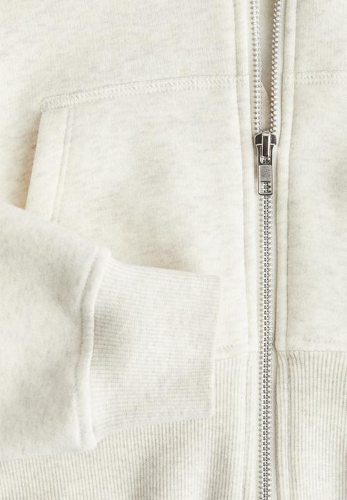 H&M - Cropped zip-through hoodie - light beige