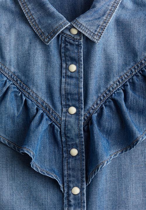 H&M - Flounce-detail denim shirt - denim blue