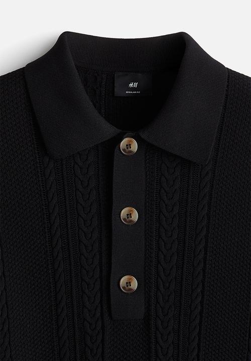 H&M - Regular fit cable-knit polo shirt - black