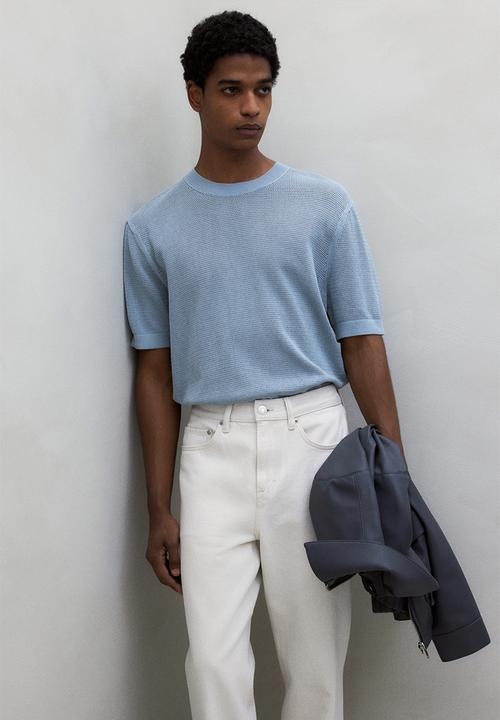 H&M - Regular fit hole-knit t-shirt - light blue