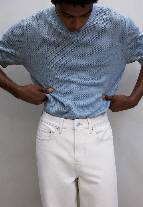 H&M - Regular fit hole-knit t-shirt - light blue