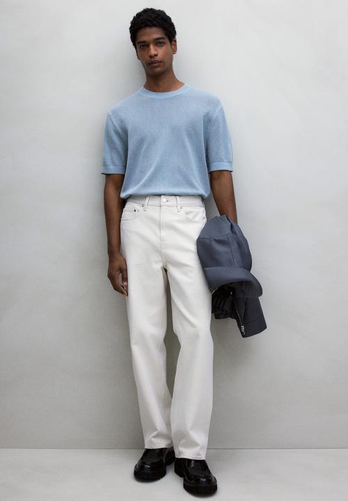 H&M - Regular fit hole-knit t-shirt - light blue
