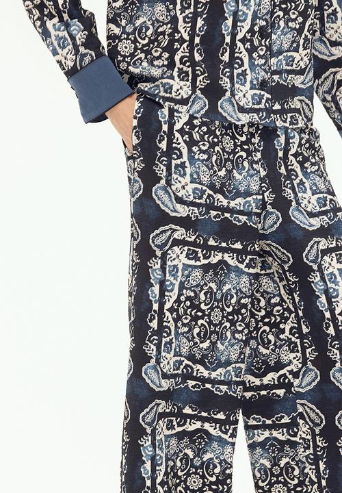 H&M - Patterned trousers - dark blue paisley-patterned