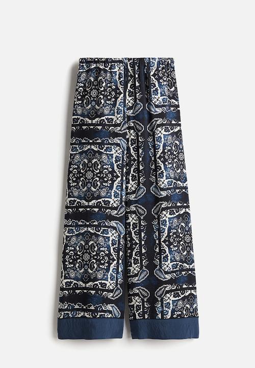 H&M - Patterned trousers - dark blue paisley-patterned