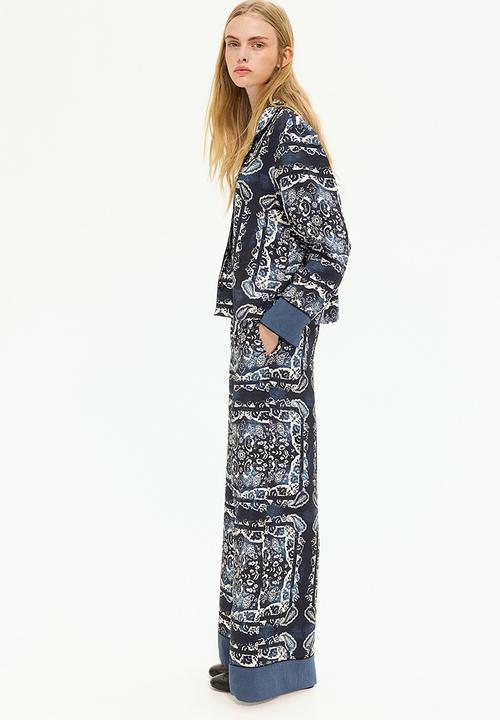 H&M - Patterned trousers - dark blue paisley-patterned