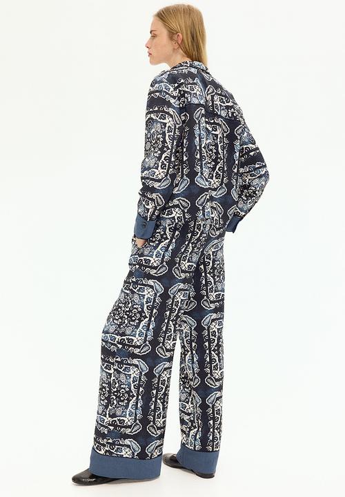 H&M - Patterned trousers - dark blue paisley-patterned