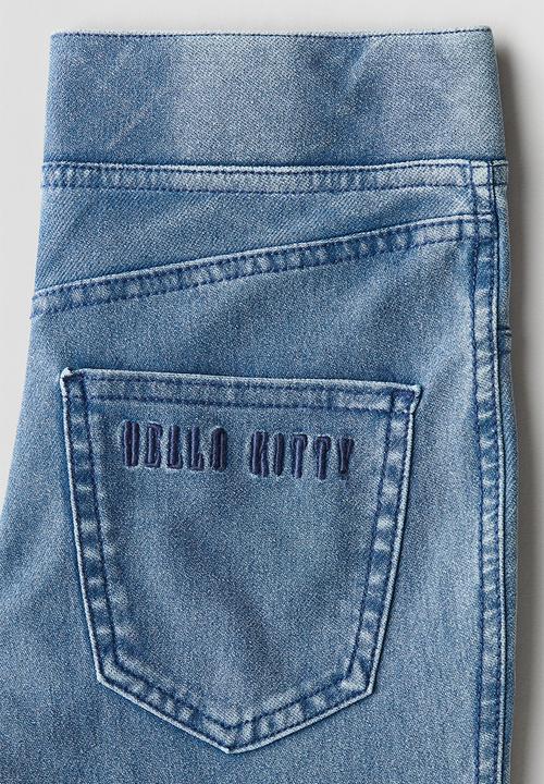H&M - Denim-look flared jeggings - denim blue & hello kitty